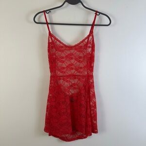 Victorias Secret Red Lace Lingerie Negligee Medium Sheer Sexy Valentines Day